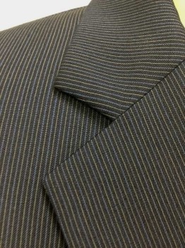 Mens, Suit, Jacket, MICHAEL KORS, Navy Blue, Lt Gray, Lt Blue, Wool, Stripes - Pin, 46R, Navy with Gray and Light Blue Pinstripes, Single Breasted, Notched Lapel, 2 Buttons, 3 Pockets, Black Lining