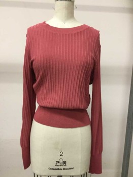 Womens, Pullover, H&M, Dusty Rose Pink, Viscose, Solid, Small, Long Sleeves, Round Neck,