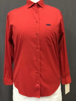 Faconnable, Red, Cotton, Solid, Button Front, Collar Attached,  Long Sleeves, 1 Pocket,