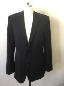 Mens, Suit, Jacket, HUGO BOSS, Black, Wool, Solid, 40L, Single Breasted, Collar Attached, Notched Lapel, 3 Pockets, 2 Buttons