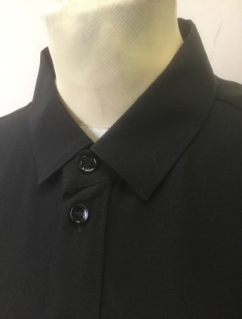 ST. LAUREN, Black, Silk, Solid, Long Sleeve Button Front, Collar Attached, Fitted