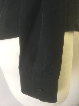 ST. LAUREN, Black, Silk, Solid, Long Sleeve Button Front, Collar Attached, Fitted