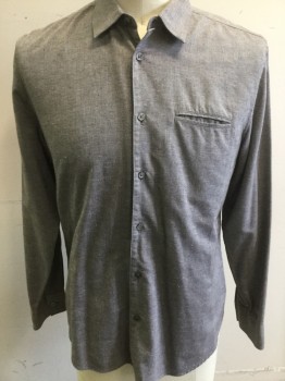 JOHN VARVATOS, Heather Gray, White, Rust Orange, Black, Cotton, Speckled, Collar Attached, Button Front, Long Sleeves, Slit Pocket, Sleeve Tab