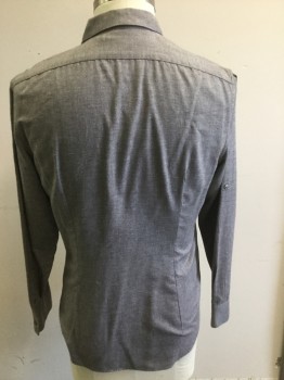 JOHN VARVATOS, Heather Gray, White, Rust Orange, Black, Cotton, Speckled, Collar Attached, Button Front, Long Sleeves, Slit Pocket, Sleeve Tab