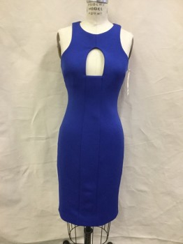 Womens, Cocktail Dress, CUSHNIE ET OCHS, Royal Blue, Synthetic, Silk, Solid, 26W, 34B, Thick Heavy Knit, Racer Back, Zip Back, Sleeveless, Mouse Hole Center Front, Body Contour,