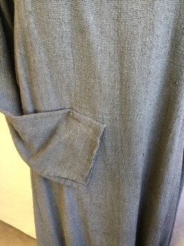 N/L (MTO), Gray, Cotton, Polyester, Solid, (AGED)  Grayish-green, Round Neck with Split, Long Sleeves, Pullover, Floor Length with Frayed Hem