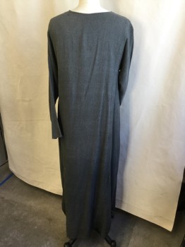 N/L (MTO), Gray, Cotton, Polyester, Solid, (AGED)  Grayish-green, Round Neck with Split, Long Sleeves, Pullover, Floor Length with Frayed Hem