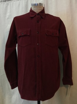 CIVILIANAIRE, Maroon Red, Cotton, Solid, Maroon Corduroy, Button Front, Collar Attached, 2 Pockets,