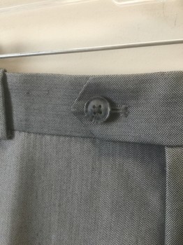 Mens, Suit, Pants, BAR III, Gray, Polyester, Viscose, Herringbone, I:Open, W:35, Flat Front, Button Tab Waist, Zip Fly, 4 Pockets
