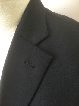 RICHARD JAMES, Black, Wool, Lycra, Solid, Single Breasted, Notched Lapel, 2 Buttons, 3 Pockets, Solid Dark Navy Satin Lining
