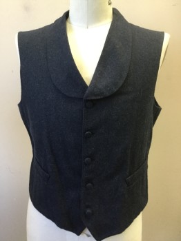JORDI, Navy Blue, Wool, Heathered, Button Front, Shawl Rounded Collar, 2 Pockets, Solid Navy Cotton Back, Self Back Belt