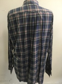 GITMAN BROS, Navy Blue, Red, White, Cotton, Plaid, Button Down Collar, Long Sleeves, Button Front,