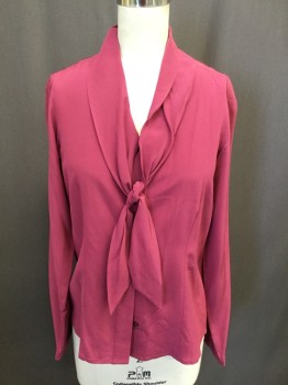 PENDELTON, Magenta Pink, Silk, Solid, Button Front, Long Sleeves, Scarf Collar