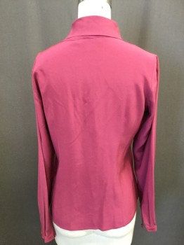PENDELTON, Magenta Pink, Silk, Solid, Button Front, Long Sleeves, Scarf Collar