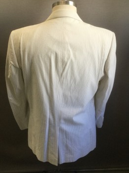 JOS. A. BANKS, Off White, Tan Brown, Cotton, Seersucker, Single Breasted, 2 Buttons,  3 Pockets, Notched Lapel, Center Back Vent,