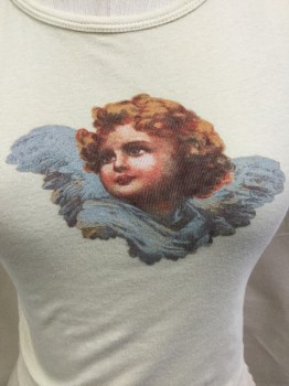 TRULY,MADLY,DEEPLY, Beige, Cotton, Solid, Human Figure, with Angel Print, CN, S/S, Cropped