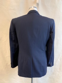 PAUL SMITH, Navy Blue, Wool, Mohair, Solid, Single Breasted, Collar Attached, Notched Lapel, Hand Picked Collar/Lapel, 4 Pockets, 2 Buttons