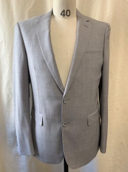 Mens, Suit, Jacket, Mattarazi Uomo, Lt Gray, Wool, 40R, Notched Lapel, Single Breasted, Button Front, 2 Buttons, 3 Pockets