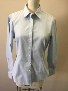 BROOKS BROTHERS, Lt Blue, Cotton, Solid, Button Front, Collar Attached, Long Sleeves