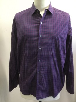 ZACHARY PRELL, Purple, Navy Blue, Cotton, Check , Button Front, Collar Attached, Long Sleeves