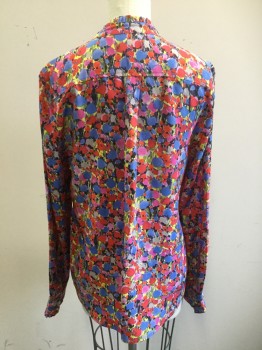 J CREW, Multi-color, Silk, Floral, Long Sleeves, Button Front, Ruffle and Pin Tuck Front