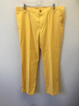 Mens, Slacks, NL, Sunflower Yellow, Polyester, Viscose, Solid, 38/30, Flat Front, Zip Fly, 4 Pockets, Straight Leg