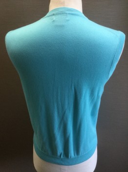 Mens, Sweater Vest, BROOKS BROTHERS, Turquoise Blue, Cotton, Solid, Small, Knit, V-neck, Pullover,