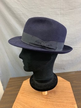 Mens, Fedora, LAIRD & CO. HATTERS, Midnight Blue, Wool, Solid, 58, 7 1/4, Wool Felt, Navy Gross Grain Ribbon Hat Band,