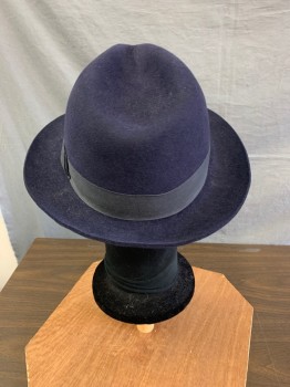 LAIRD & CO. HATTERS, Midnight Blue, Wool, Solid, Wool Felt, Navy Gross Grain Ribbon Hat Band,