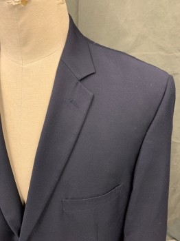 PORTO FILO, Navy Blue, Wool, Solid, Single Breasted, Collar Attached, Notched Lapel, 2 Buttons,  3 Pockets