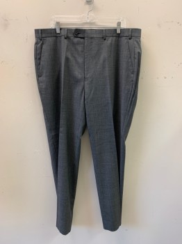 LAUREN RL, Dk Gray, Gray, Wool, 2 Color Weave, Slant Pockets, Zip Front, Flat Front