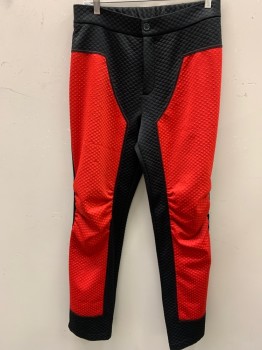 MTO, Black, Red, Polyester, Color Blocking, Geometric, Zip Front, Elastic Back Waist, Gathers at Knees, Textured Fabrics