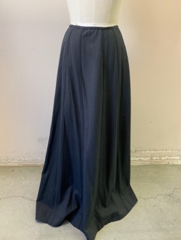 N/L, Charcoal Gray, Wool, Stripes - Vertical , Solid, Self Stripe Texture, Vertical Panels Throughout, Box Pleat at Center Back Hem, Floor Length, 3/8" Black Grosgrain Waistband, Hook & Eye Closures at Back Waist, Made To Order