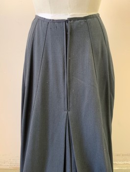 N/L, Charcoal Gray, Wool, Stripes - Vertical , Solid, Self Stripe Texture, Vertical Panels Throughout, Box Pleat at Center Back Hem, Floor Length, 3/8" Black Grosgrain Waistband, Hook & Eye Closures at Back Waist, Made To Order
