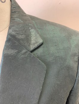 N/L, Dk Green, Metallic, Wool, Polyester, Sharkskin, Single Breasted, 2 Buttons, Notched Lapel, 3 Pockets, Lining is Black with Self Diamond Pattern