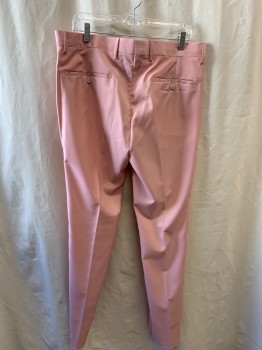 Mens, Suit, Pants, ROSSI MAN, Baby Pink, Polyester, Rayon, Solid, 36/30, Side Pockets, Zip Front, Flat Front, 2 Back Pockets