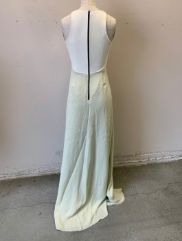 Womens, Evening Gown, MASON, Eggshell White, Pearl White, Silk, Vinyl, Solid, Sz.0, Top/Bodice is Pearl Metallic Vinyl, with Pebbled Texture, Below Waist is Eggshell Chiffon, Sleeveless, Round Neck, Princess Seams, Floor Length, Center Back Zipper, **Dirty/Stained at Hem