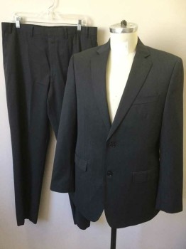Mens, Suit, Pants, DKNY, Dk Gray, Wool, Solid, Flat Front, Belt Loops