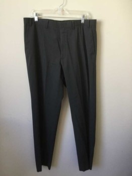Mens, Suit, Pants, DKNY, Dk Gray, Wool, Solid, Flat Front, Belt Loops