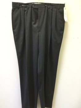 NORDSTROM, Charcoal Gray, Wool, Solid, Double Pleats, 4 Pockets,