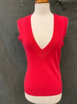 Womens, Sweater Vest, J. CREW, Fuchsia Pink, Wool, Cashmere, Solid, S, Ribbed Knit V-neck/Armholes/Waistband, *Spots on Front Center Waistband*