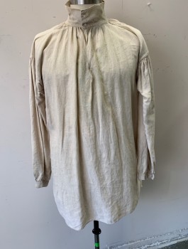 N/L, Beige, Cotton, Solid, Long Puffy Sleeves Gathered at Shoulders, Soft Stand Collar Attached, Pullover, 2 Buttons at Neck with V Neck Below Collar, Aged with Overall Worn Look, Some Stains, Historical Reproduction
