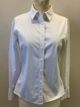 Womens, Blouse, BANANA REPUBLIC, White, Cotton, Polyester, Solid, B34, 2, Long Sleeves, Button Front, Collar Attached, Wide Cuffs with 1 Button,