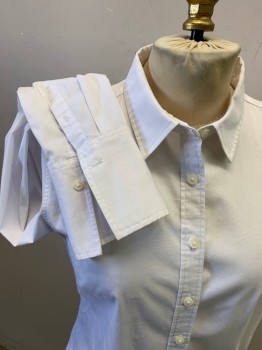 Womens, Blouse, BANANA REPUBLIC, White, Cotton, Polyester, Solid, B34, 2, Long Sleeves, Button Front, Collar Attached, Wide Cuffs with 1 Button,