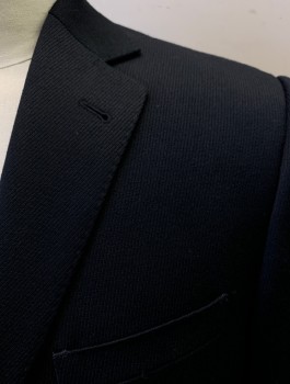 Mens, Suit, Jacket, ANTICA SARTORIA CAMP, Black, Wool, 36/30, Calvary Twill Weave, 2 Button, Flap Pockets, Double Vent