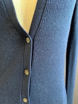 BANANA REPUBLIC, Navy Blue, Silk, Cashmere, Solid, Ribbed Knit V-neck, Button Front, Long Sleeves,