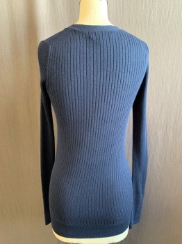 Womens, Sweater, BANANA REPUBLIC, Navy Blue, Silk, Cashmere, Solid, XS, Ribbed Knit V-neck, Button Front, Long Sleeves,