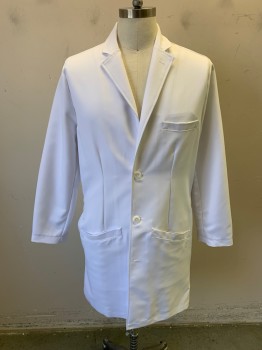 Womens, Lab Coat Women, THE WHITE COAT, White, Polyester, Solid, 40, 3 Buttons, 3 Pockets, Double Vent, Notched Lapel, Open Side Pockets