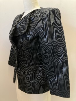 VICKY TIEL, Black, Pewter Metallic, Wool, Abstract , C.A., Lapel, DB. L/S, Padded Shoulders,