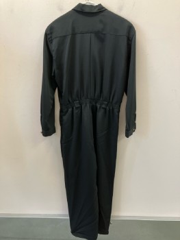 CHAUS PETITES, Black, Rayon, Solid, Zip Front, B.F., Notched Lapel, 2 Flap Pckt, L/S with Button Cuffs, Belt Loops, Elastic Back Waist